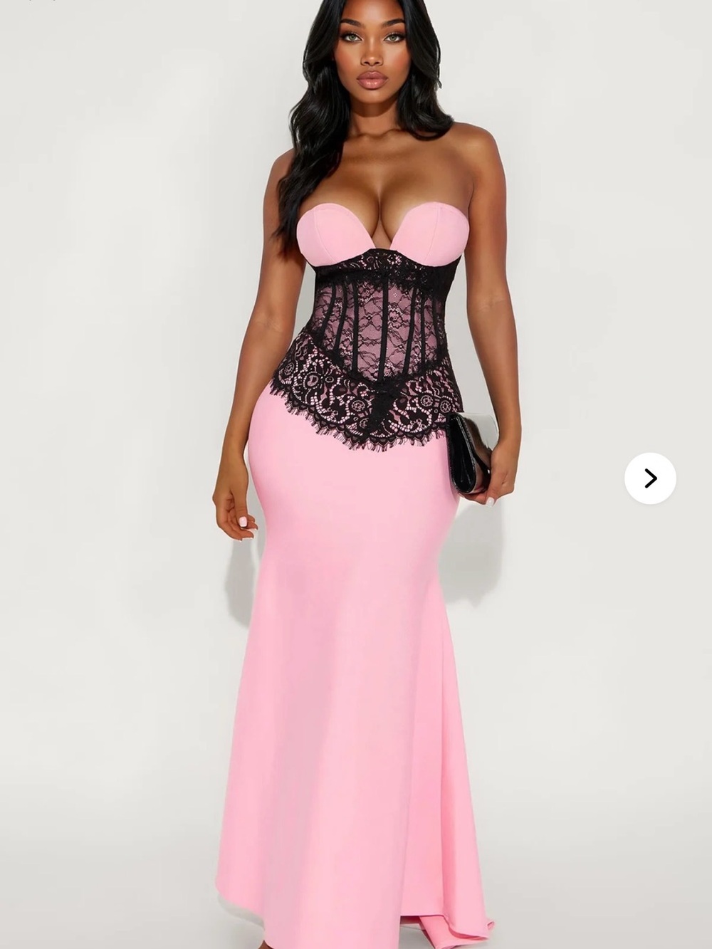 Fashion Nova Pink Strapless Lace Corset Mermaid Gown